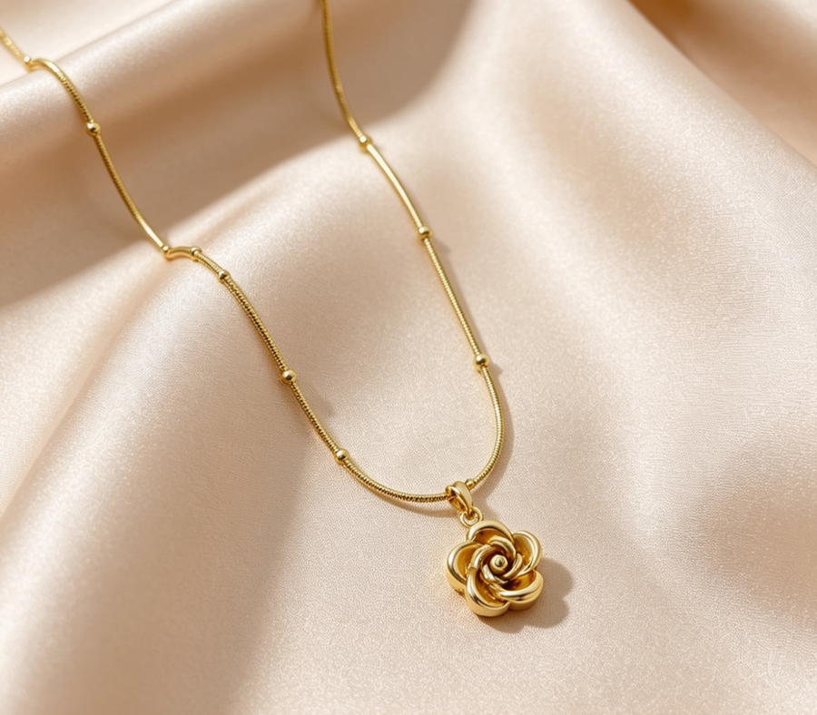 Gold Rose Pendant Necklace
