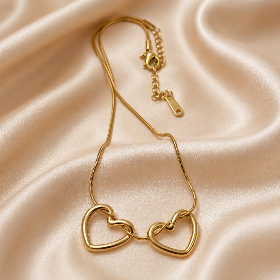 Double Heart Gold Necklace